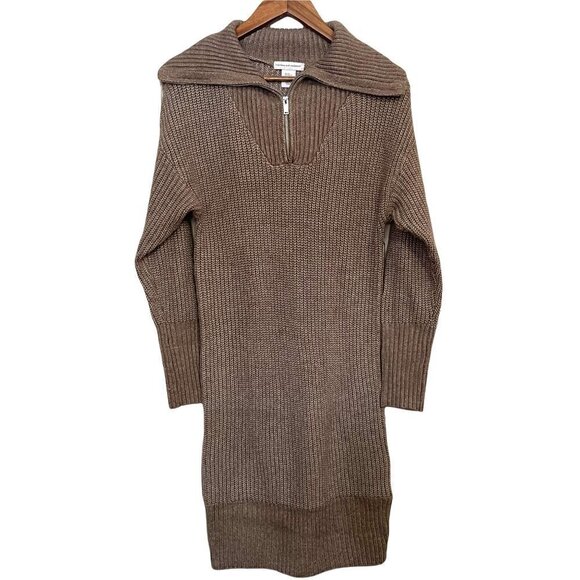 Cupcakes & Cashmere Women's NWT Tan Ribbed Notch Zip Collar Sweater Dress XS - Picture 2 of 9